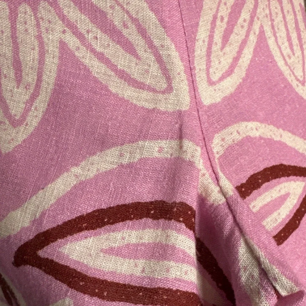 Celandine Pink Floral Woodblock Print Wide Leg Linen Blend Pants Small Boho - Picture 7 of 8